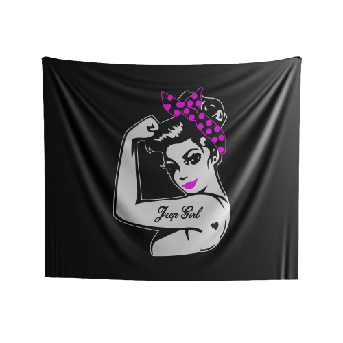 Rosie Pinup Jeep Girl Colored Bandana And Lipstick Indoor Wall Tapestries Rosie Pinup Jeep Girl Colored Bandana And Lipstick Indoor Wall Tapestries