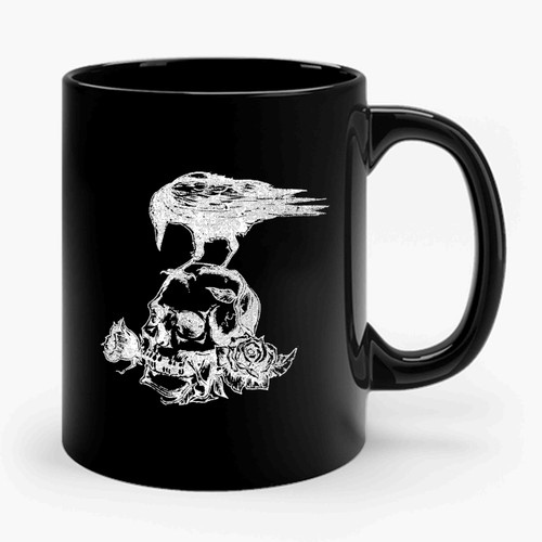 Skull Roses Crow Tattoo Ceramic Mug