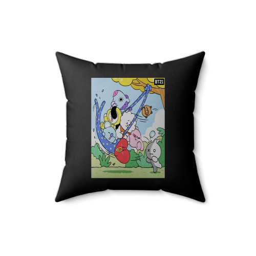 Bt21 Swing By And Hang Around Square Pillow Cover Bt21 Swing By And Hang Around Square Pillow Cover