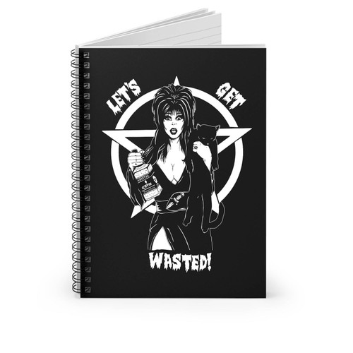 Lets Get Wasted With Cats Elvira Inspired Pentagram Witch Craft And Booze And Cats Spiral Notebook