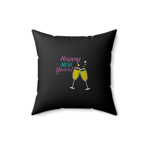 Happy New Year Cheers Wine Glass Square Pillow Cover