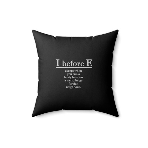 I Before E Except When You Run Funny Grammar Square Pillow Cover