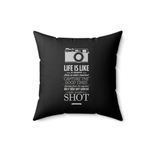 Life Is Like A Camera Vintage Sign Inspirational Quote Encouraging Quotes Square Pillow Cover
