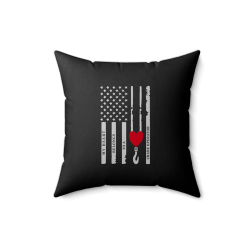 My Heart Belongs To A Crane Operator With Crane Hook And American Flag Crane Operator Square Pillow Cover