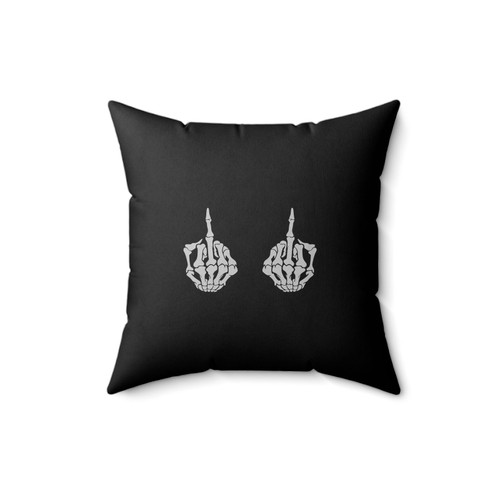 Skeleton Hands Middle Finger Funny Geek Comedy Nerd Humour Halloween Skeleton Middle Finger Bones Square Pillow Cover