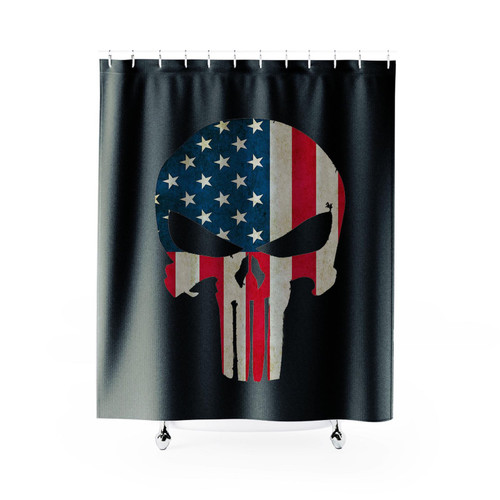 Punisher American Usa Flag Skull Shower Curtain