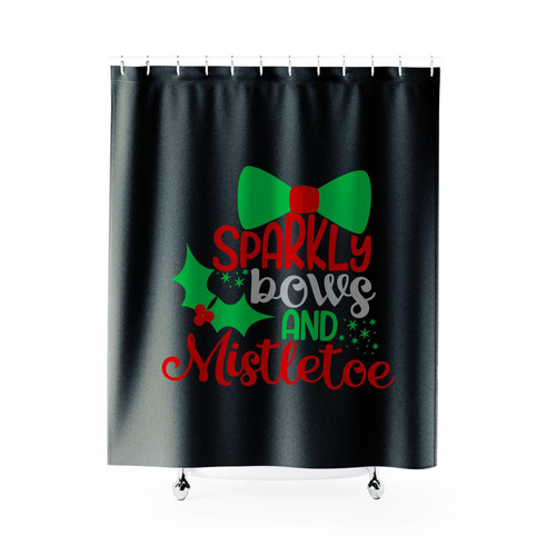 Sparkly Bows And Mistletoe Shower Curtain