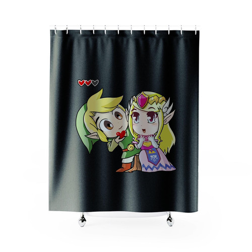 The Legend Of Zelda Link And Zelda Chibi Cute Gaming Shower Curtain