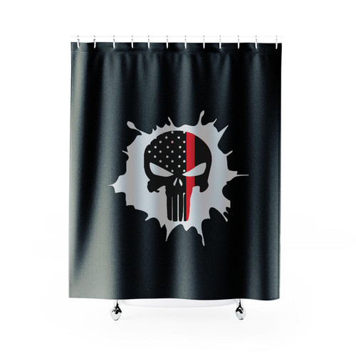 Thin Red Line Skull Support Firefighters Shower Curtain