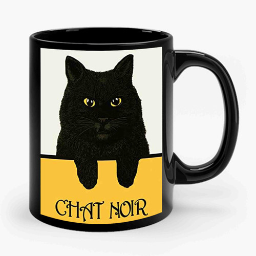 Beautiful Black Cat Chat Noir FRance French Ceramic Mug