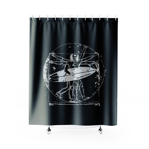 Vitruvian Surfer Funny Surfing Da Vinci Surfboard Ocean Shower Curtain