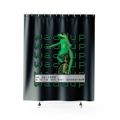 A Wild Dat Boi Appeared Waddup Green Frog Unicycle Shower Curtain