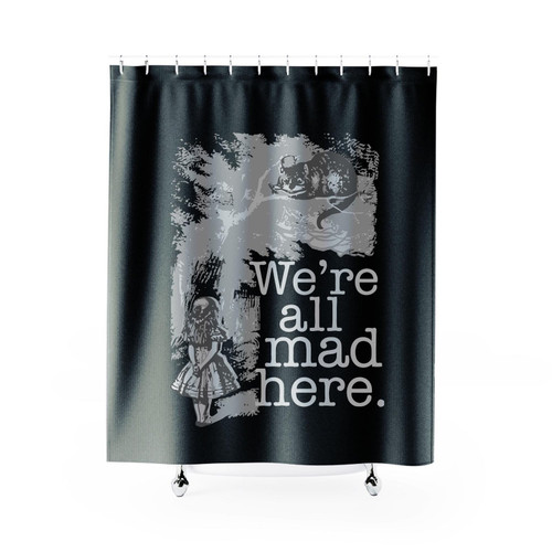 Alice In Wonderland We're All Mad Here Cheshire Cat Mad Hatter Shower Curtain