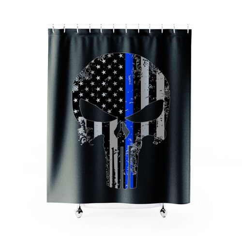 American Flag Thin Blue Line Punisher Skull Shower Curtain