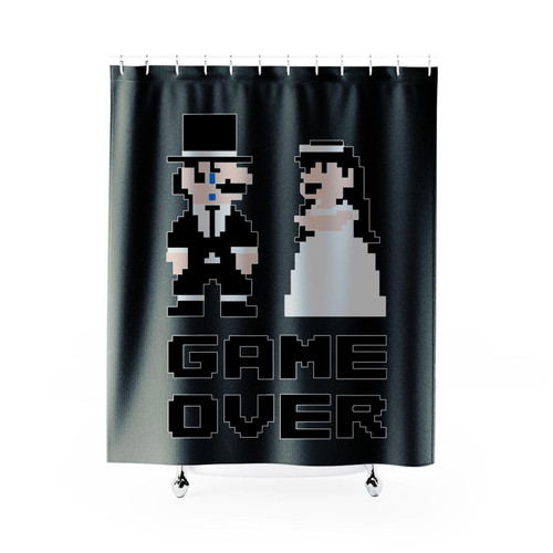 Bachelor Party Vegas Party Just Married Game Over 8 Bit Shower Curtain