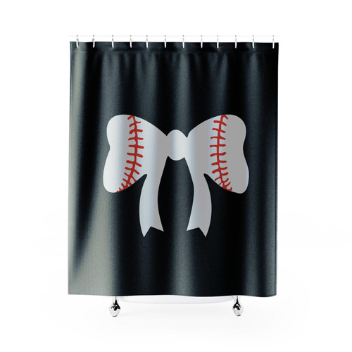 Baseball Bow Baseball Mom Shower Curtain