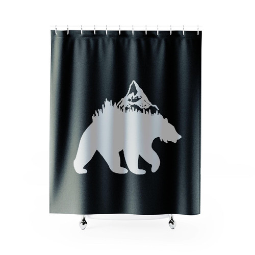 Bear With Tree Mountain Shower Curtain
