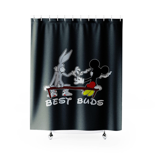 Best Buds Mickey Mouse Bugs Bunny Smoking Blunt Funny Weed Shower Curtain