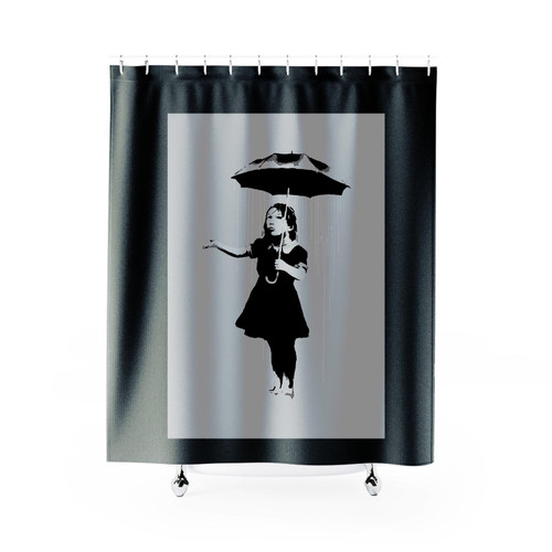 Girl In The Rain Bansky Shower Curtain