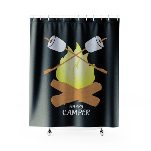 Happy Camper Vintage With Campfire And Marshmallows Shower Curtain