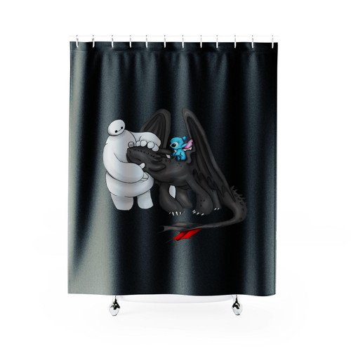 Baymax Stitch Toothless Best Friends Shower Curtain