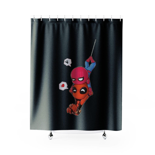 Chibi Spiderman And Deadpool Marvel Superhero Shower Curtain