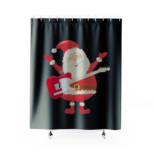 Funny Christmas Rock N Roll Santa Guitar Shower Curtain