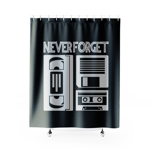 Never Forget Nostalgia Retro Media Vhs Cassette Tape Floppy Disk Shower Curtain