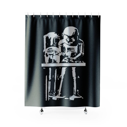 Retro Robot Robot At Work Futuristic Spaceman Robot Shower Curtain
