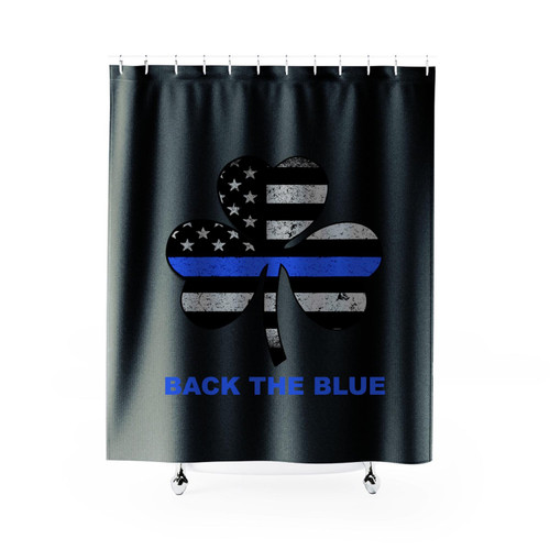Thin Blue Line Back The Blue Irish Shamrock Shower Curtain