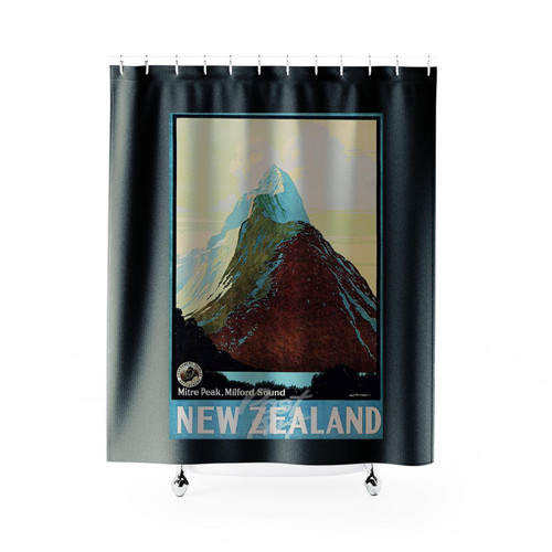 Vintage New Zealand Mitre Peak Mountain Shower Curtain