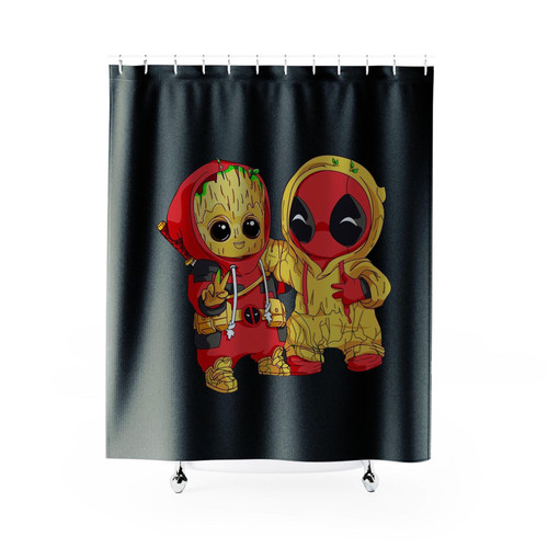 Baby Deadpool And Groot Shower Curtain