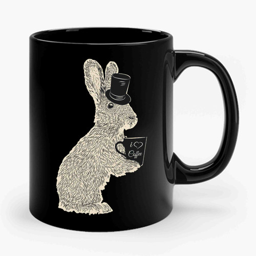 Cute Rabbit Drinking Coffee Ceramic Mug