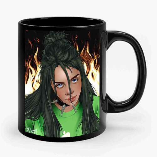 Drawing Of Billie Eilish Green Ceramic Mug