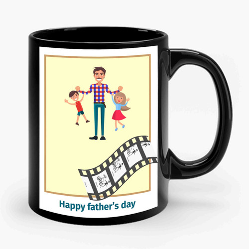 happy fathers day with daddy and children Ceramic Mug