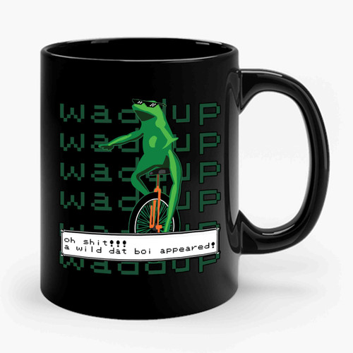 A Wild Dat Boi Appeared Waddup Green Frog Unicycle Ceramic Mug