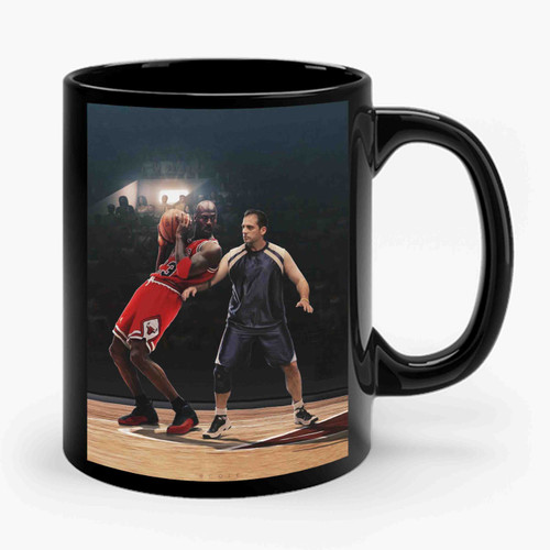 Michael Scott Vs Michael Jordan Playing Basketball Ceramic Mug