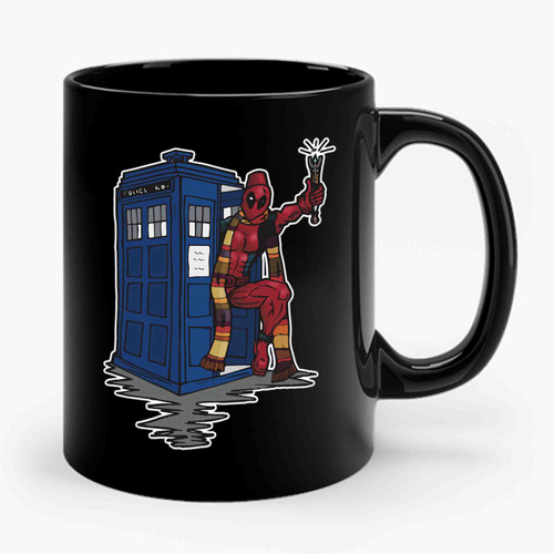 deadpool has the tardis deadpool and doctor who Ceramic Mug