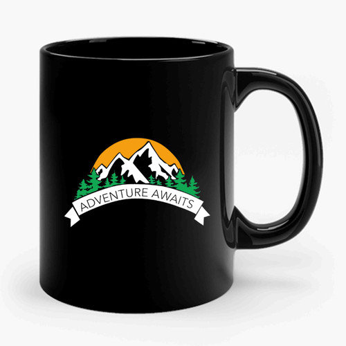 Adventure Awaits Hiking Mountains Camping Colorful Ceramic Mug