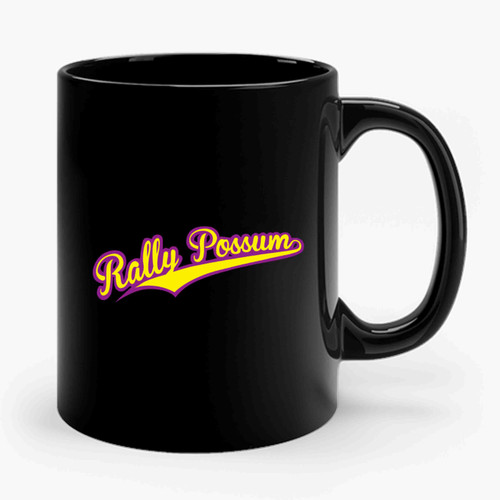 Baseball Script Rally Possum Ceramic Mug