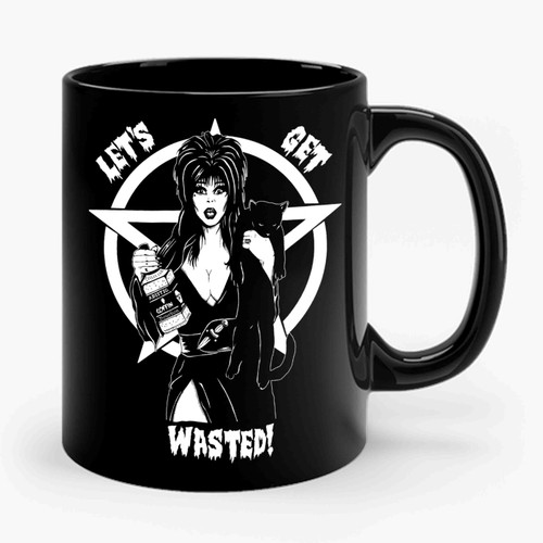 Lets Get Wasted With Cats Elvira Inspired Pentagram Witch Craft And Booze And Cats Ceramic Mug