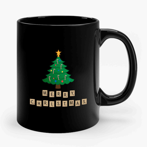 Merry Christmas Scrabble Christmas Funny Family Holiday Word Play Ceramic Mug