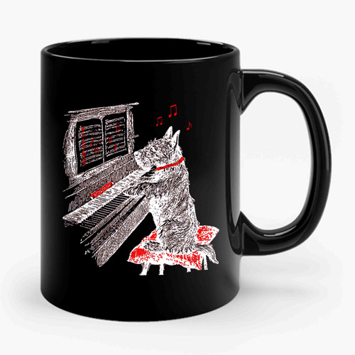 Music Dog Vintage Design NOTEWORTHY Dog Playing Piano Ceramic Mug