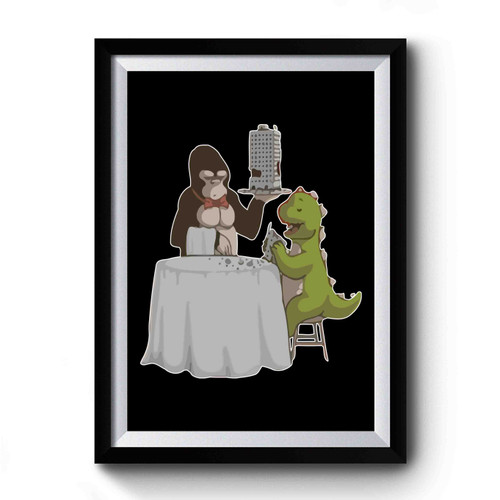 King Kong Versus Godzilla Monkey Dinner Funny Premium Poster