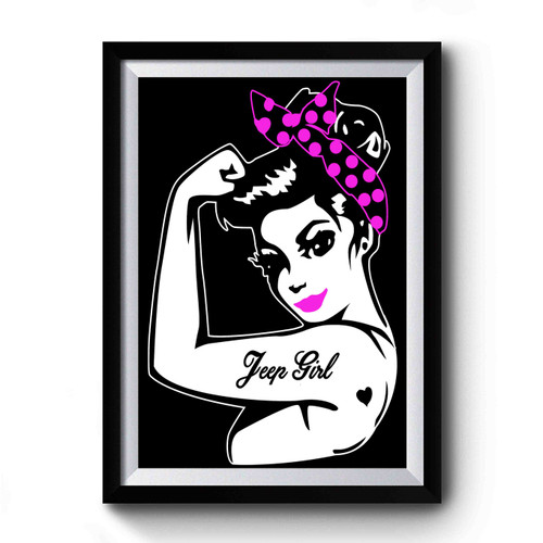 Rosie Pinup Jeep Girl Colored Bandana And Lipstick Premium Poster Rosie Pinup Jeep Girl Colored Bandana And Lipstick Premium Poster