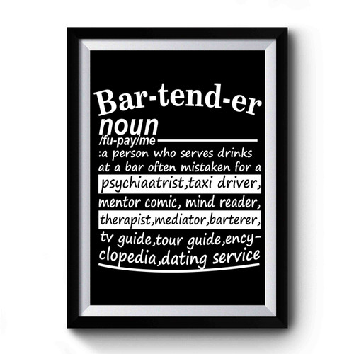 Bartender Noun Definition Funny Premium Poster
