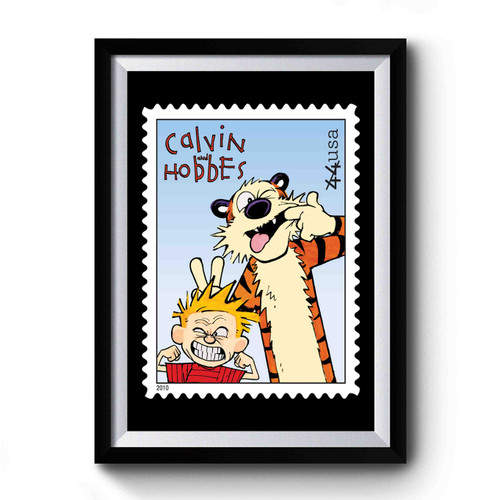 Calvin And Hobbes Stamp Funny Faces Premium Poster