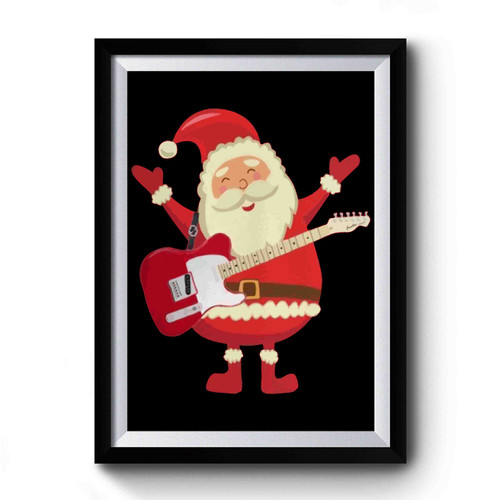 Funny Christmas Rock N Roll Santa Guitar Premium Poster