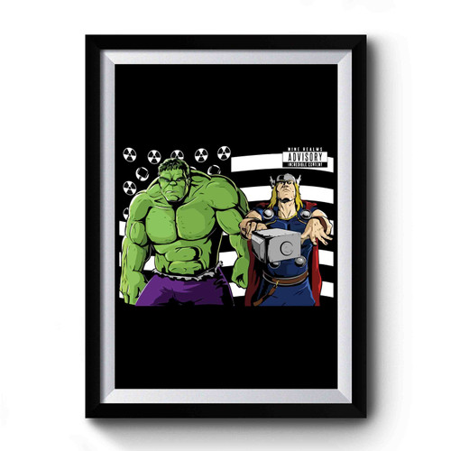 Hulk Thor Bombs Over Asgard Premium Poster