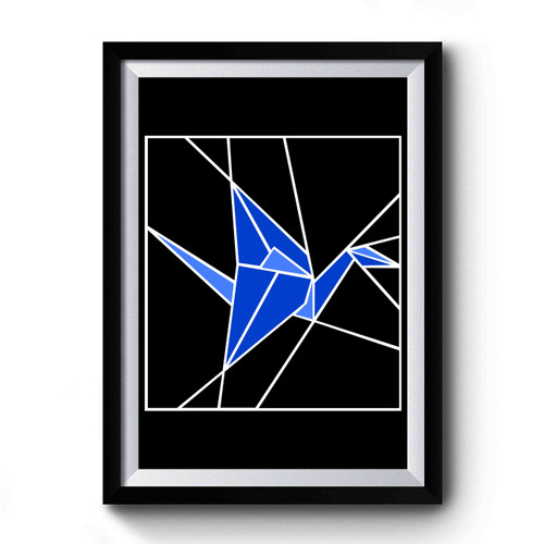Blue Origami Crane Premium Poster